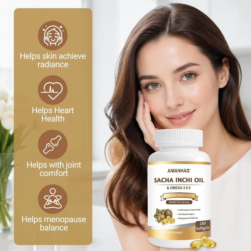 Sacha Inchi Oil Capsules, Sacha Inchi Oil Softgels, Ath Oil Hydrates The Joints for Menopausal Joint Dryness, Rich in Vitamin D3, 180 Count