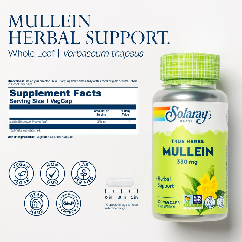 SOLARAY Vitamin C 1000mg and Mullein Leaf Wellness Bundle - Time Release Vitamin C Supplement and Mullein Capsules, Traditionally Used for Wellness Support - Vegan, 60-Day Guarantee, 275/100 VegCaps