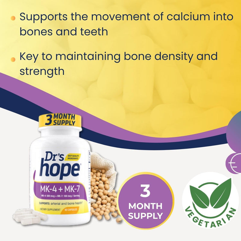 [Australia] - Vitamin K2 MK7 with Vitamin K2 MK4, 3-Month Supply High-Potency K2 Vitamin Supplement MK-7 for Bone Health & Cardiovascular Health, 90 Vegan Capsules, Made in The USA 