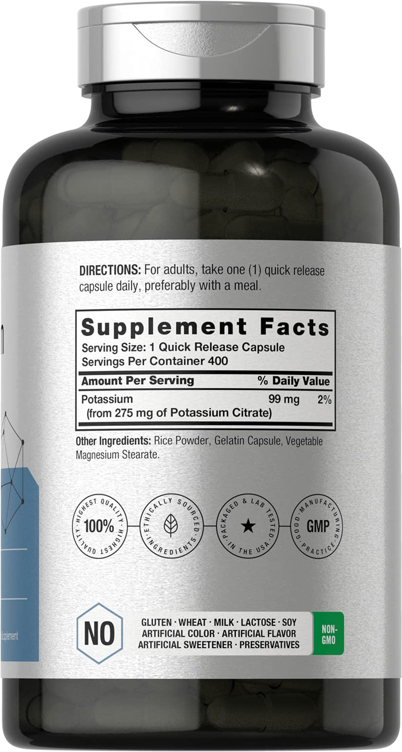 Horbäach Potassium Citrate Supplement 275 mg | 400 Capsules | Non-GMO, Gluten Free 400 Count (Pack of 1)