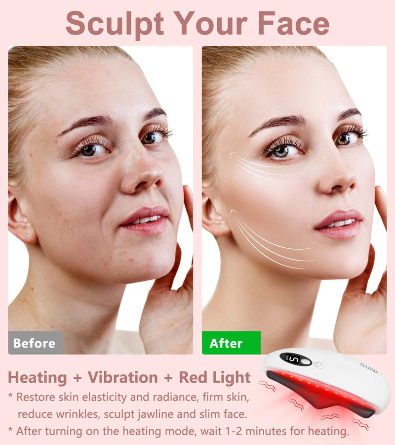 Gua Sha Facial Tool, Electric Black Obsidian Guasha Tool for Face, Chin, Neck, Body, Heated Vibrating Massage Gua Sha Stone for Face Sculpting Bright White