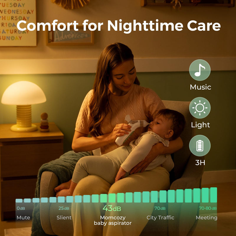 [Australia] - Momcozy BreezyClear‚Ñ¢ 2-in-1 Electric Nasal Aspirator for Baby with Spray, 65kPa Hospital-Grade Suction, 4 Adjustable Levels, Quiet & Portable Nose Cleaner with Soothing Light & Music 