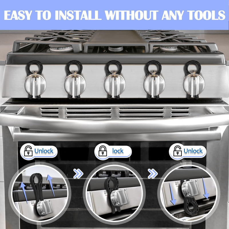 [Australia] - Gas Stove Knob Locks, Stove Knob Safety Covers for Child, Prevent Kids Pets from Turning on Stoves - Black-5 Pack 