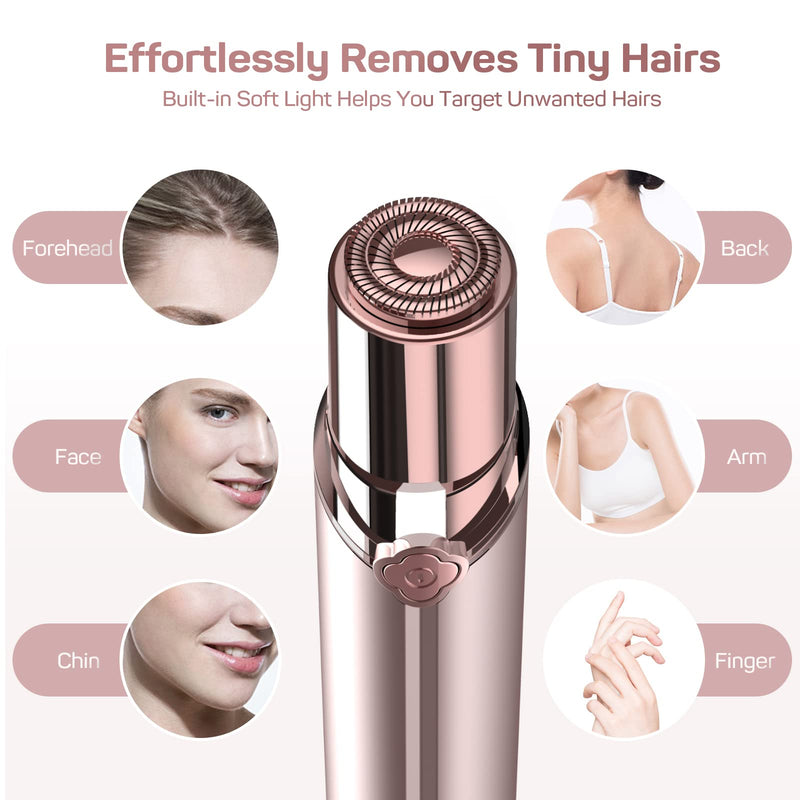 Facial Hair Removal for Women, Electric Painless Facial Hair Remover, Rechargeable Hair Removal Device for Face, Lip, Chin with 2 x Replacement Heads, Rose Gold Gold+2 Heads
