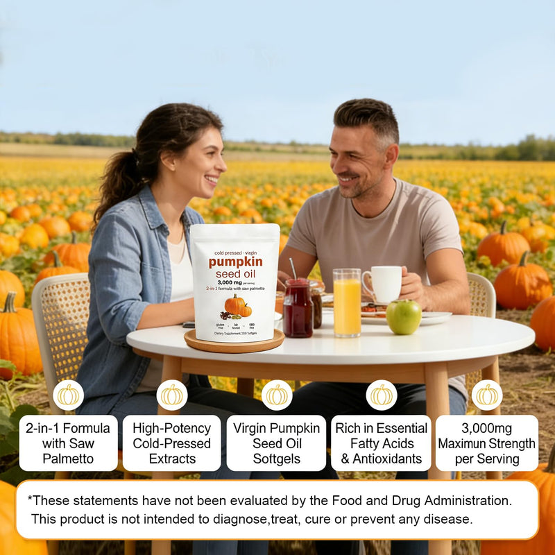 Pumpkin Seed Oil Capsules 300 Softgels, Pumpkin and SeedOil 2 in 1 for Hair Growth,Cold Pressed, Pure Virgin Oil,Good for hair health,Non-GMO,PumpkinSeed Herbal Supplement