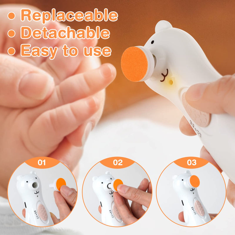 [Australia] - haakaa Electric Nail Trimmer Replacement Pads Baby Nail Trimmer Heads for Standard Baby Nail File, Suitable for 12+Months, Orange 