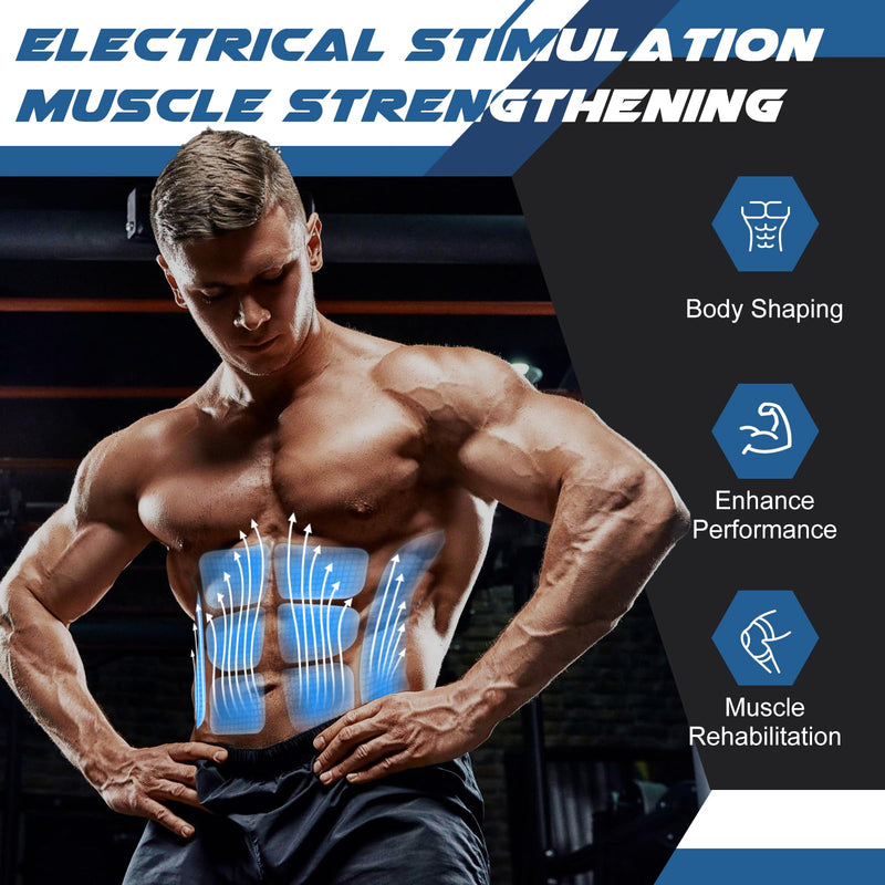 FDA Cleared - MHD TENS Muscle Stimulator - Dual TENS & PMS Functions, 12 Programs for Easy Abs Muscle Stimulation and Activation, Home Gym Use Blue