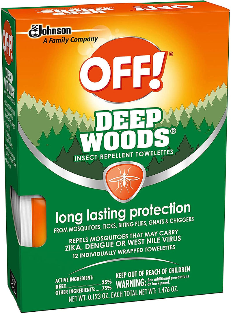 [Australia] - OFF! Deep Woods Insect Repellent Towelettes, Long Lasting Protection from Mosquitoes, Unscented, 12 Count (Pack of 3) 12 Count (Pack of 3) 