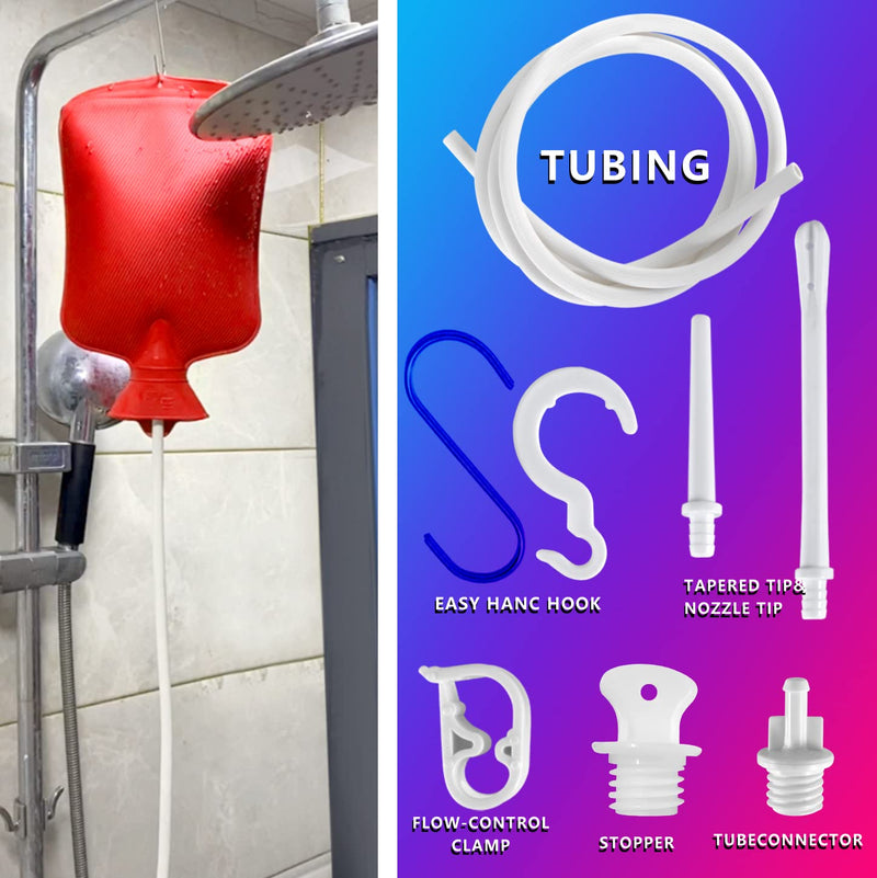 [Australia] - 2 L Home Enema Bag Kit with 2 Enema Tips,60 inch Long Silicone Hose, Controlable Water Flow Valve, Hot-Water Bottle for Colon Cleansing Enemas（Red） Red 