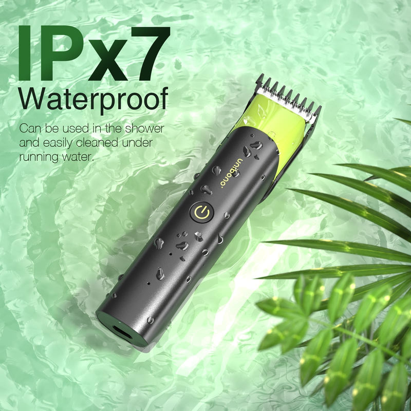 [Australia] - Unibono Electric Body Groomer Men's Set, Intimate Razor Man with Adjustable Guide Comb & Vertical Cutting Head, Body Razor Waterproof Wet-Dry for Head and Body Hair Green 