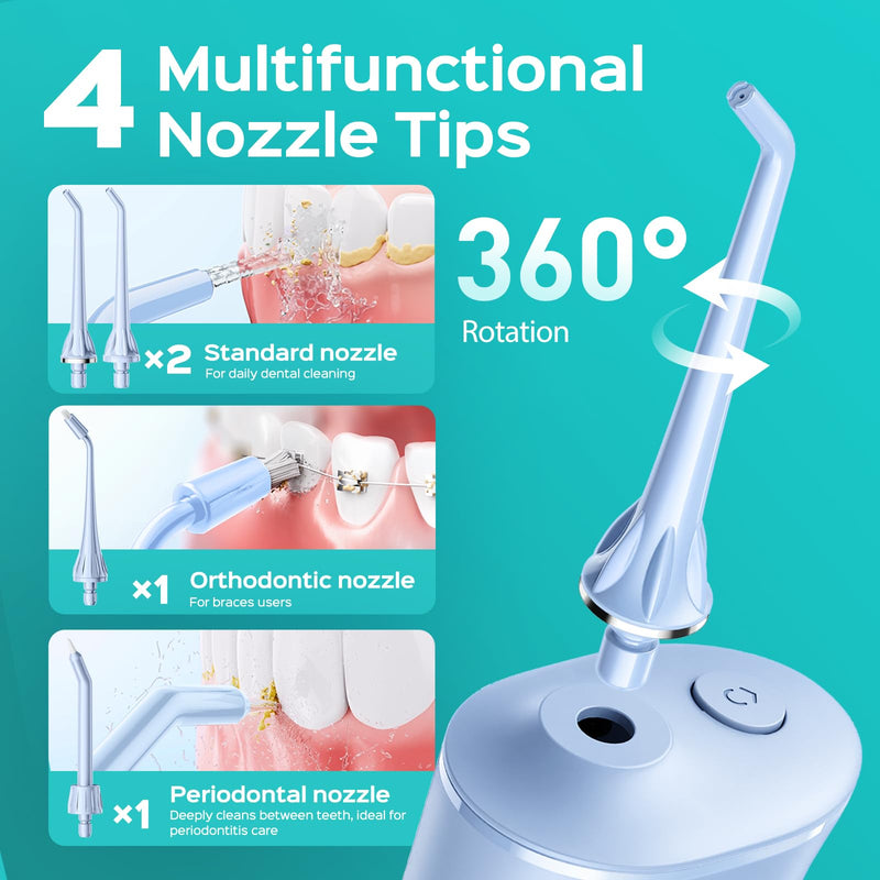 COSLUS ADA Accepted C50 Water Dental Flosser, 4 Modes 5 Intensity Levels | Professional Water Teeth Pick for Braces, Orthodontics & Sensitive Gums, Compact Cordless for Family Home Travel, Blue