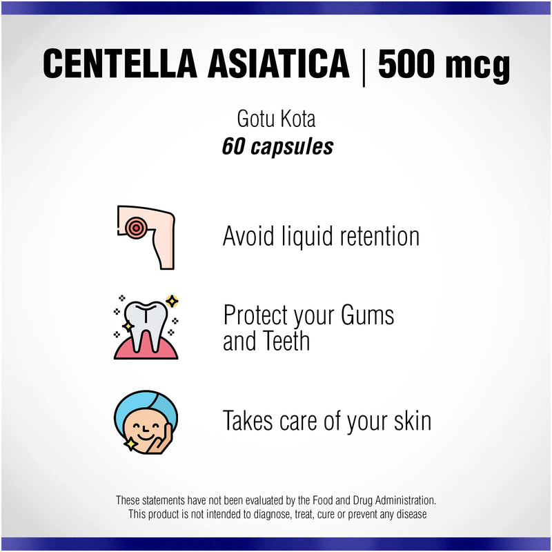 [Australia] - Centella Asiatica 500 mg 60 Capsules by Natural Systems - Gotu Kola Herb Moisturizer for Your Skin - Extract Also Beneficial for Calming Mind Tiredness 