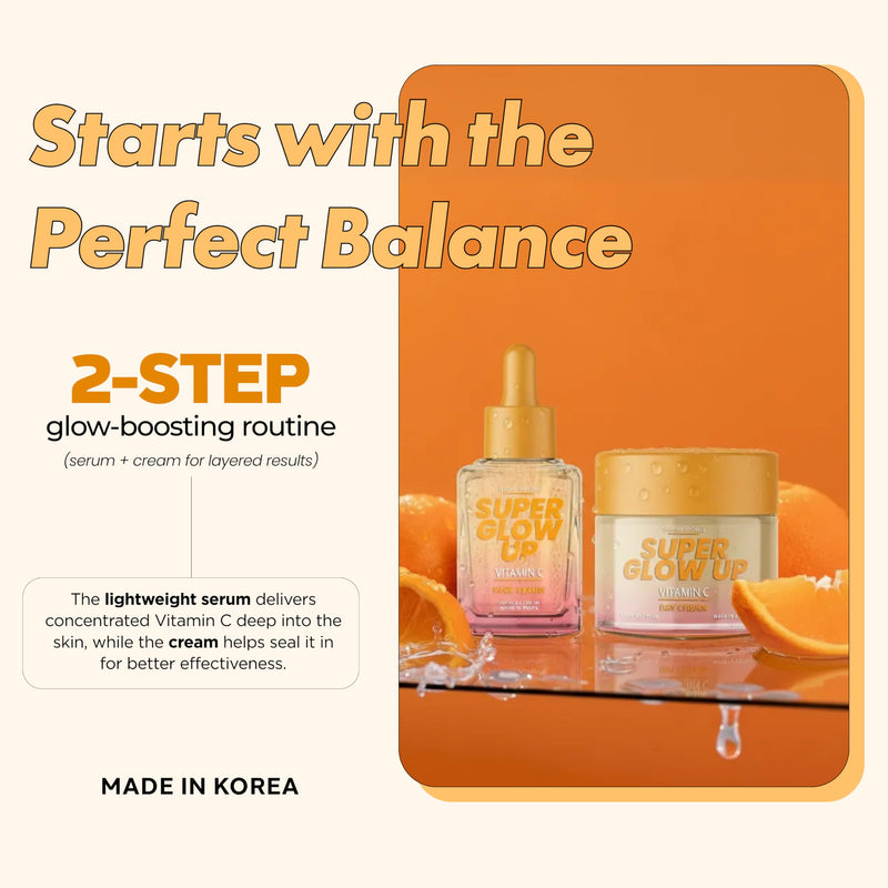 Vitamin C Serum & Cream Duo Set – Dermatologist Tested, Anti Aging Korean Skin Care – Hydrates, Smooths Fine Lines, Supports Collagen Production - Vegan, Clean Beauty Vitamin C Serum and Cream