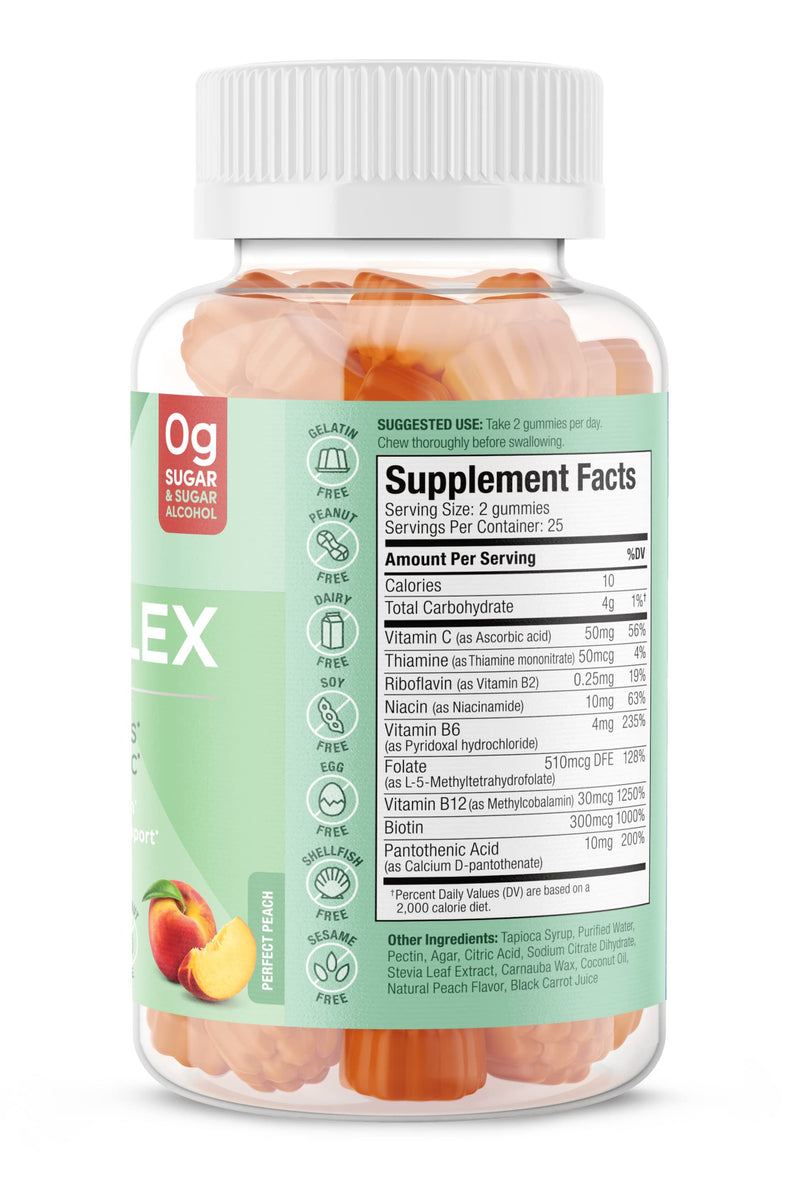 SUKU Vitamin B Complex Gummies with Vitamin C – Sugar Free Vegan 8 B Vitamins Complex Gummy Supplement Increases Cell Development, Improves Metabolism & Collagen Formation, Peach Flavour (50 Gummies) 50 Count (Pack of 1)
