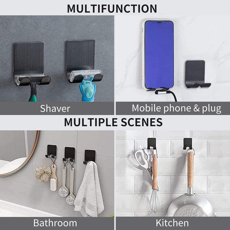 [Australia] - Pack of 2 Razor Holder Hooks, VOSSOT Wall Mounted Self-Adhesive No Drilling Shower Hooks, Black Stainless Steel Multi-Purpose Hooks, Wet Razor Holder Set for Home, Kitchen, Bathroom, Office 