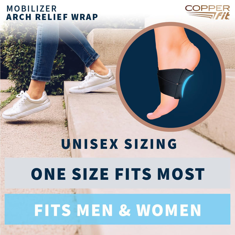 [Australia] - Copper Fit Mobilizer Arch Flex Wrap – Adjustable Compression – Advanced Relief & Recovery from Foot Pain, Plantar Fasciitis, Heel Spurs, Swelling & Inflammation – One Size Fits Most - Foot Support for Men & Women 