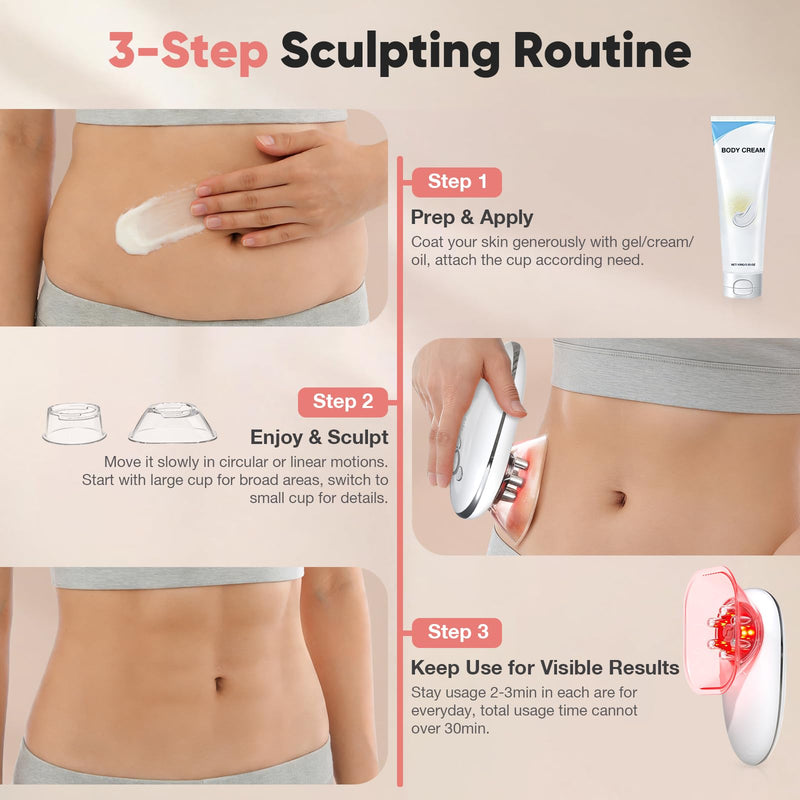 3-in-1 Electric Cellulite Massager, 3-in-1 Body Sculpting Machine for Stomach, Waist, Arms, Legs, Handheld Adjustable Cellulite Massage Tool, Skin Tightening Tool for Women and Men, White