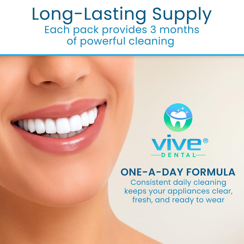 [Australia] - Vive Retainer Cleaner Tablets - Denture & Invisalign Cleaner - for Night Dental Guard & Aligners - Overnight Cleaning Tablets - False Teeth Mouthpiece Cleanser for Stains, Plaque, Odor 90 Count (Pack of 1) 
