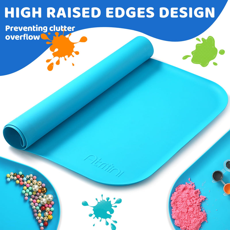 [Australia] - Silicone Craft Mats for Kids 24"x16"‚Äì with Raised Lip & Non-Slip | Reusable Silicone Art Mat for Play Sand, Painting, DIY Crafts | Durable Design (Blue) Blue 24x16in 
