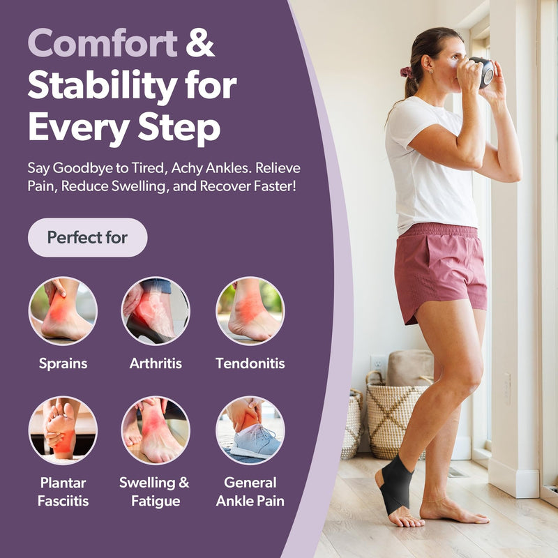 BraceAbility Elastic Ankle Support Brace - Lightweight Slip on Foot and Ankle Compression Sleeve for Gymnastics, Dance, Sports, Running, Exercise, and Sprained Ankle Swelling for Women and Men (Black, Medium) Black