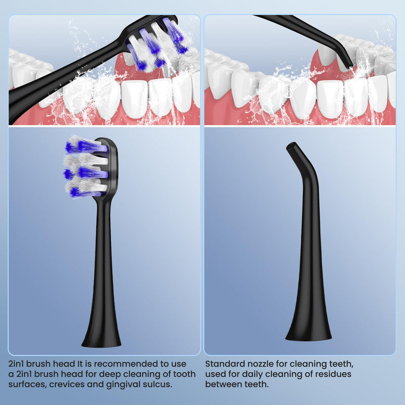 Electric Toothbrush with Water Flosser, 2 in 1 Cordless Toothbrush and Water Flosser Combo,Water Flosser for Travel and Home(Black) Black