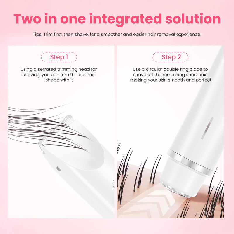 [Australia] - Bikini Trimmer for Women-2 in 1 Dual Head Electric Razors,USB Rechargeable Bikini Electric Shaver,IPX7 Waterproof Dry & Wet Use Body Hair Trimmer and Facial Hair Remover for Underarm Leg Body,White White 