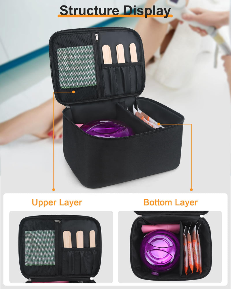 [Australia] - Waxing Kit Bag,Wax Warmer Organizer Bag Wax Kit for Hair Removal Storage Bag Hair Removal Wax Tool Bag (Black) Black 