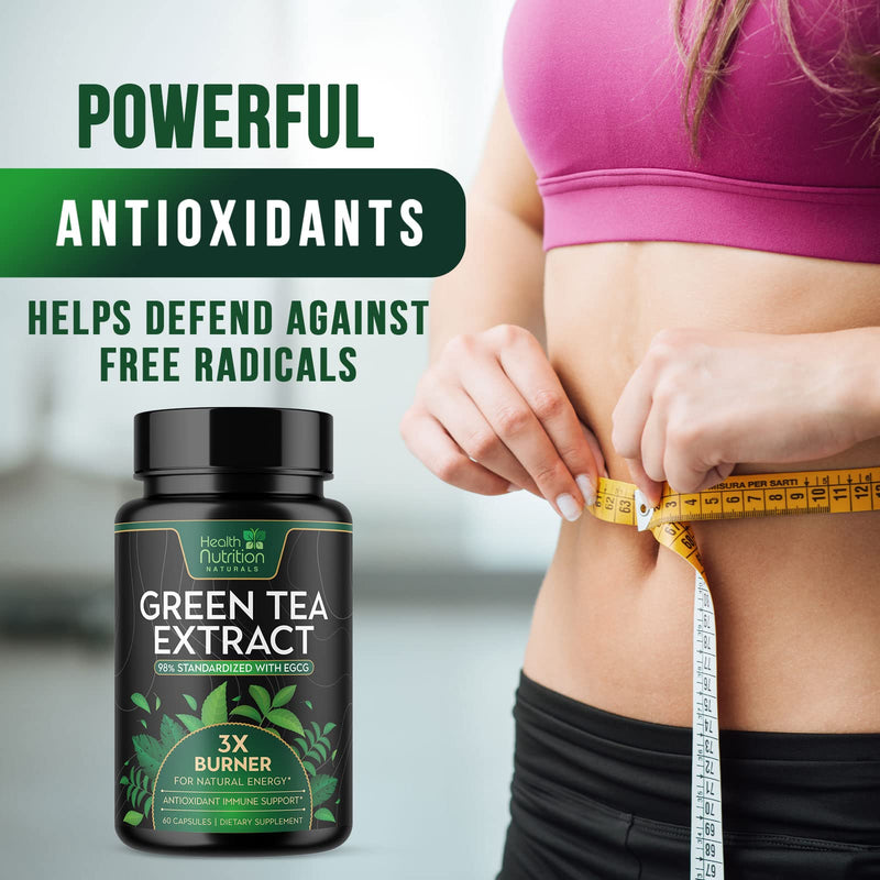 [Australia] - Green Tea Extract Pills - 98% Standardized EGCG 1300mg for Natural Extra Strength Energy - Supports Heart & Antioxidant Health Herbal & Immune Support Supplement Polyphenols Max Potency - 60 Capsules 60 Count (Pack of 1) 