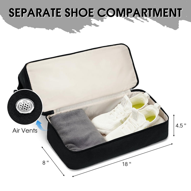 WANDF Personal Item Travel Bag, Carry On Weekender Bag for Women | 18x14x8 inches, Frontier Underseat Fit, Shoe Compartment, Weekend Overnight Trips Black