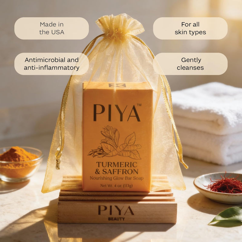 Piya Turmeric & Saffron Glow Bar Soap, Pack of 1 | Brightening Face & Body Cleanser, Vitamin C & Botanical Oils
