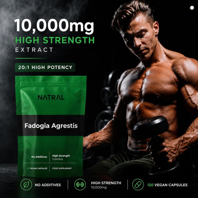 Fadogia Agrestis 10,000mg Equivalent - 120 Vegan Capsules | High Potency Natural Performance & Sports Supplement | Muscle Building & Recovery Support