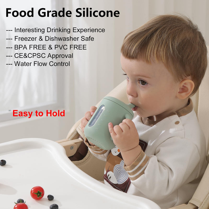 [Australia] - Seposeve 2 Pack Silicone Sippy Cups, Leak-Proof Baby Straw Cup for 6-12 Months, Spill Proof Toddler Cup with Straw 1-3 Years, with Capacity Marking, Non-slip Handle, Flow Control, 6 oz, Green Blue 