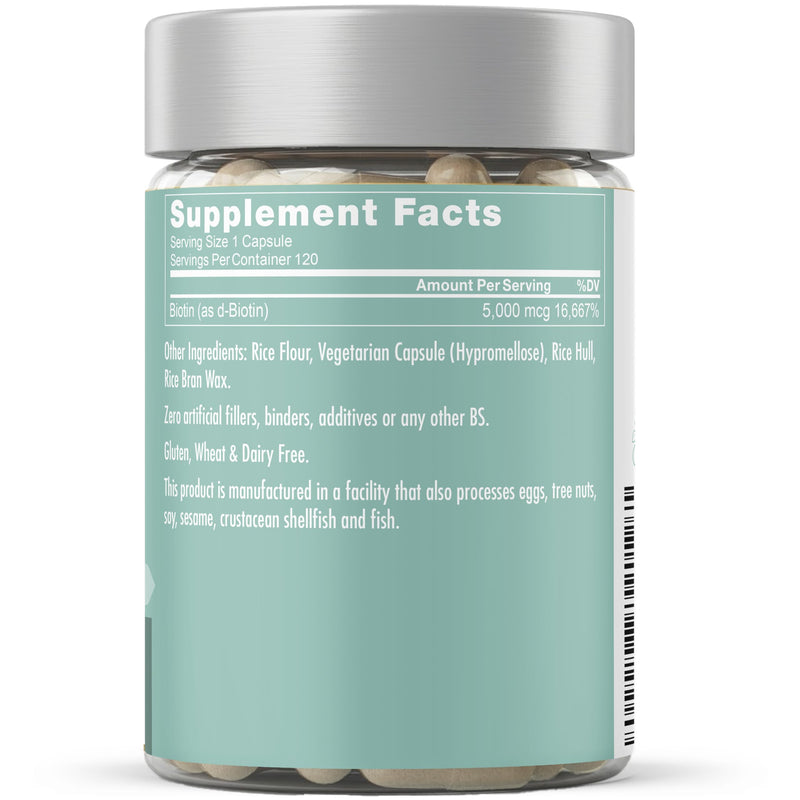 Biotin 5000 mcg Hair Growth Vitamins for Women & Men, 120 Capsules | High-potency biotin to support healthy hair, stronger nails & glowing skin