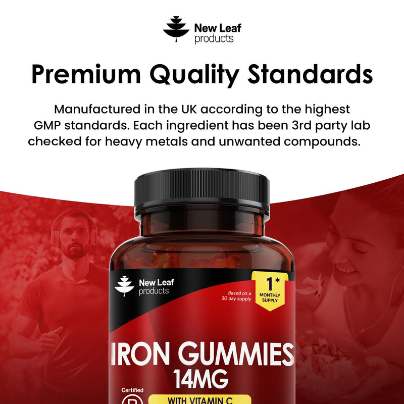 Iron Gummies with Vitamin C for Added Absorption - 60 Gummies for Women & Men - Real Fruit Juice (1 Month Supply) Iron Supplements Tasty Alternative to Tablets 14mg Per Serving Unflavoured