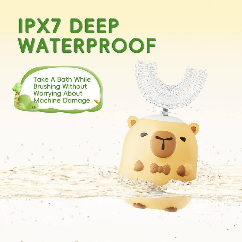 [Australia] - Kids Electric Toothbrush U Shaped - Cartoon Capybara with 6 Brush Heads Full Mouth Degree Cleaning Sonic Toddler Automatic Toothbrush with IPX7 Waterproof (Capybara 2-14 Years) Capybara 2-14 Years 