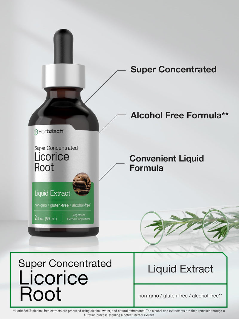 Horbäach Licorice Root Extract | 2 fl oz | Alcohol Free Tincture | Vegetarian, Non-GMO, Gluten Free Liquid