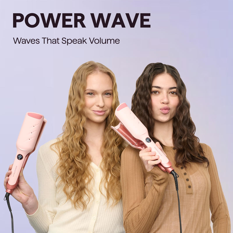 Wavytalk Power Wave Hair Crimper, Ionic Hair Waver for Less Heat Damage | Beach Waves Curling Wand, Crimping Iron, Ventilation Design for Less Damage, Ionic Reduces Frizz, Dual Voltage Curling Iron Pink