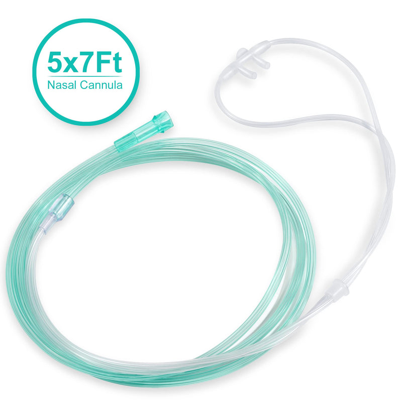 [Australia] - Standard Oxygen Nasal Cannula for Adult - 7 ft, Soft Material, Kink Resistant, Lightweight Tubing (5 Pack) Green 5pack-7Ft 