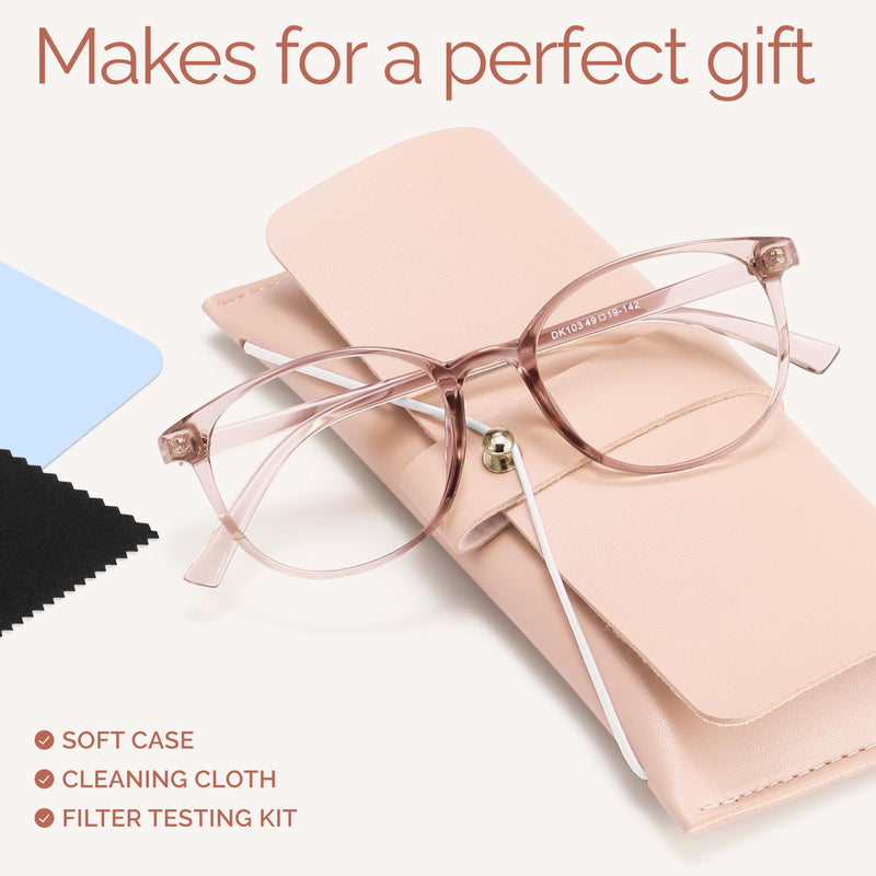 [Australia] - miyya Blue Light Blocking Glasses Women, Fashion Round Transparent Anti Blue Light Glasses with Anti Eyestrain & UV Glare *Flesh Pink Clear 