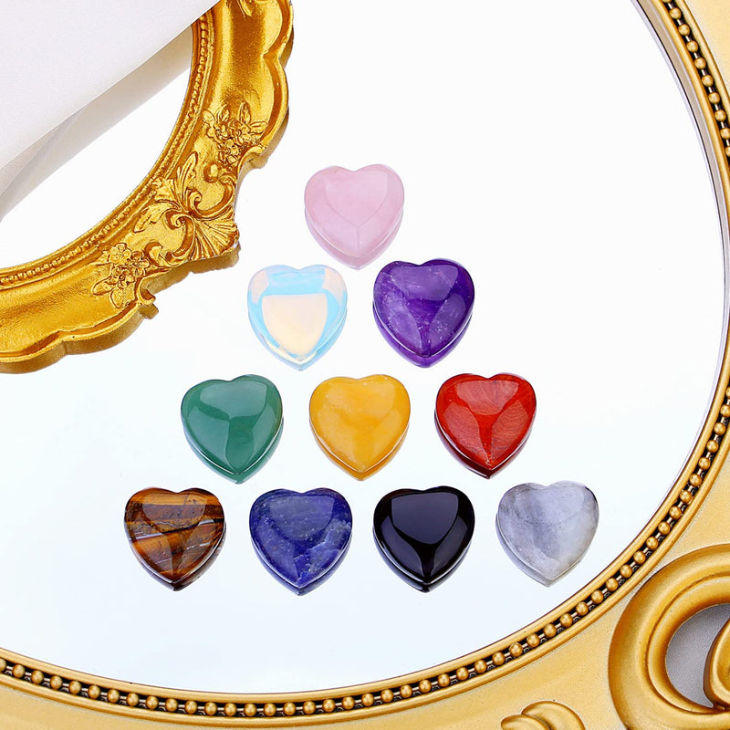 [Australia] - 10 PCS 0.8 * 0.8 Inches Thicken Heart Crystals Amethyst Natural Healing Crystal Polished Hearts Carved Stones Rose Quartz Palm Gemstones Reiki Energy Balancing Worry Stone Meditation Love Gift A - Multicolor Crystals 10 PCS 
