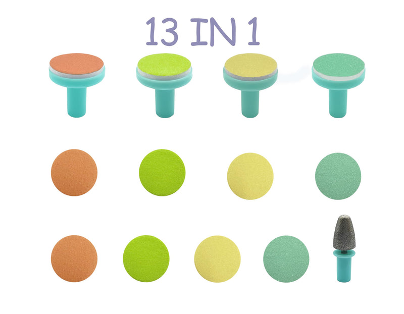 [Australia] - Electric Nail Trimmer Replacements,13 in 1- Baby Electric Nail Buffer Sandpaper Pads (Assorted Pads with Green Base) 