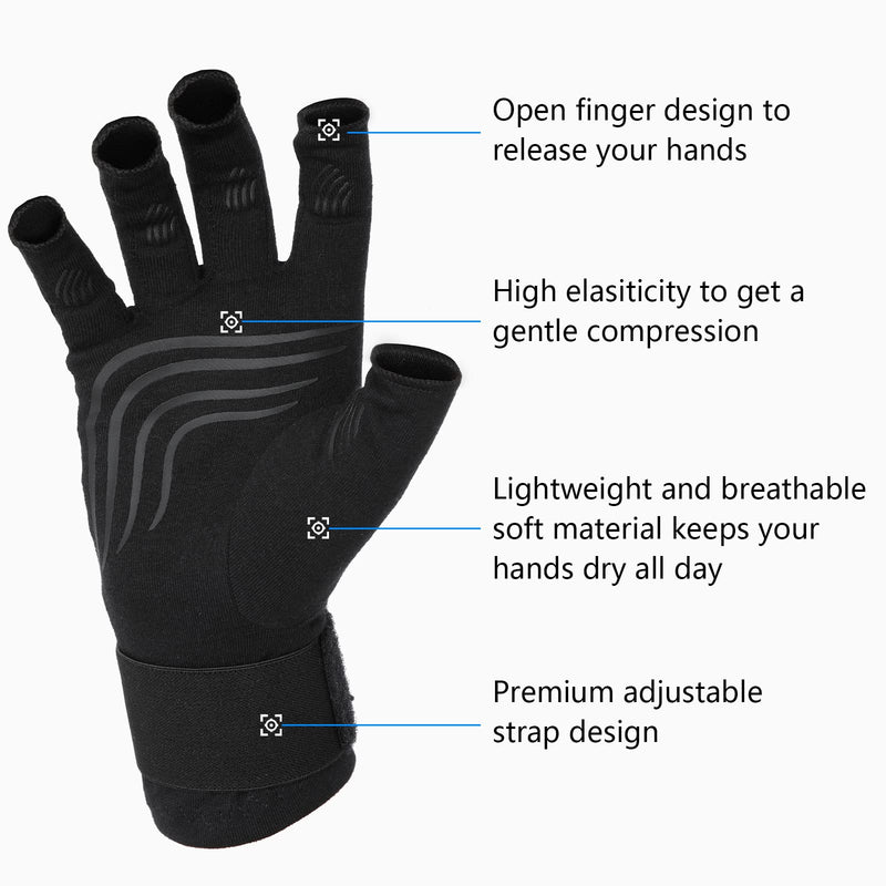 [Australia] - Duerer Arthritis Compression Gloves with Straps, Women Men for RSI, Carpal Tunnel, Rheumatoid, Tendonitis Medium (1 Pair) Black 