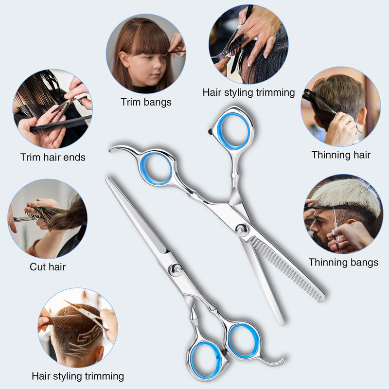 [Australia] - Hairdressing Scissors, 6.7 Inch Sharp Hair Scissors Set Stainless Steel Hair Cutting Scissors Professional with Protective Case, Hair Scissors Hairdresser Thinning Scissors for Beginners, Barber Shop, Pet Silver 