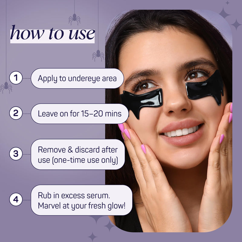 [Australia] - SpaLife Beauty Halloween Hydrogel Under Eye Patches | Eye Patches for Dark Circles | Halloween Gifts for Women | Cooling Undereye Patches for Puffy Eyes with Niacinamide, Charcoal & Tremella | 8 Pairs Hydrogel Undereye Masks | Bat Wings 