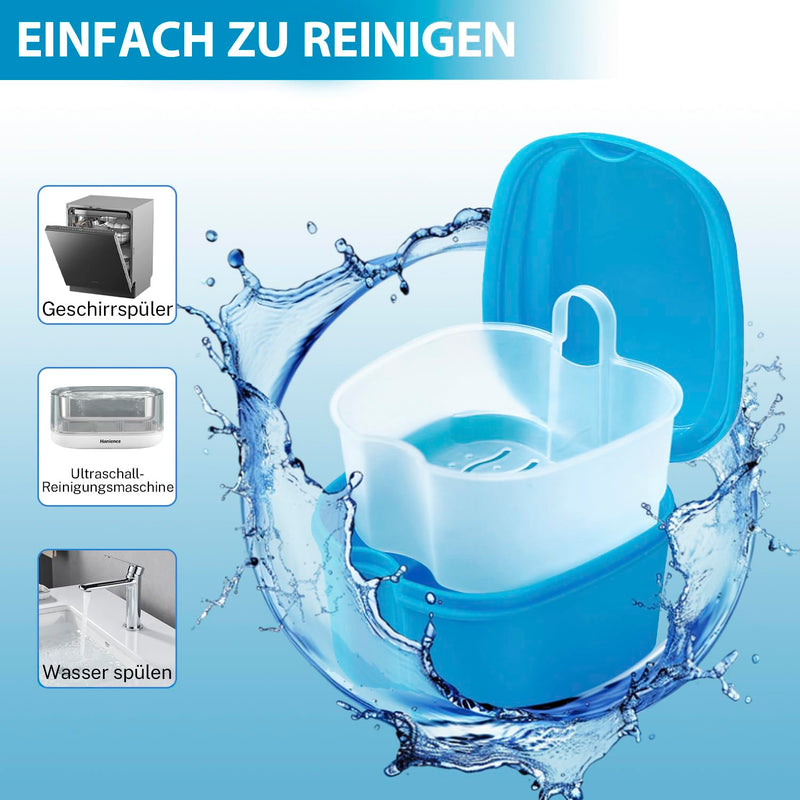 [Australia] - YunSchauen Denture Box Denture Box Retainer Container Storage Box with Hanging Strainer for False Teeth Storage Cleaning Dark Blue Blue 
