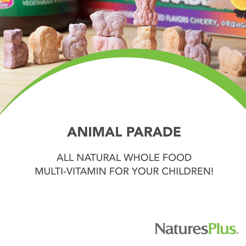 NaturesPlus Animal Parade Tummy Zyme Children’s Chewable, Tropical Fruit Flavor - 90 Animal-Shaped Tablets - Contains Live Probiotics - Vegetarian, Gluten Free, Sugar Free - 90 Servings