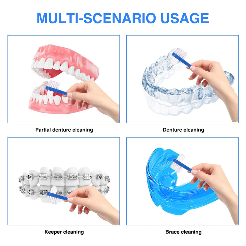 [Australia] - 21 Pcs Dual Headed Denture Brush, Portable Denture Toothbrush for False Teeth, Retainer Cleaner Brush 