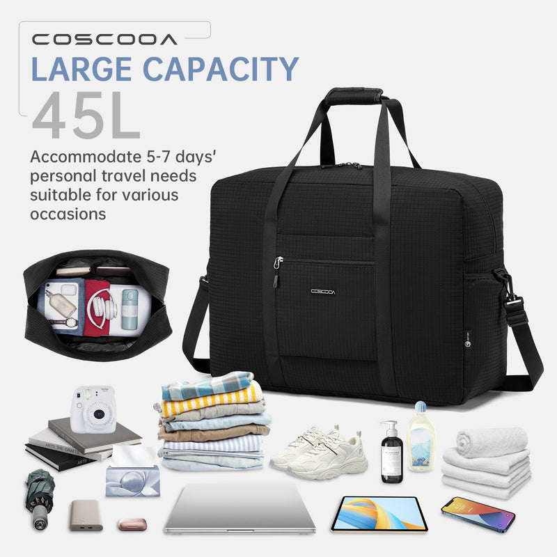 Carry On Luggage 22x14x9 Airline Approved,Lightweight Duffle Bag for Travel, Waterproof Weekender Overnight Bags for Traveling Airplane for Women and Men 40L 22x14x9 inches