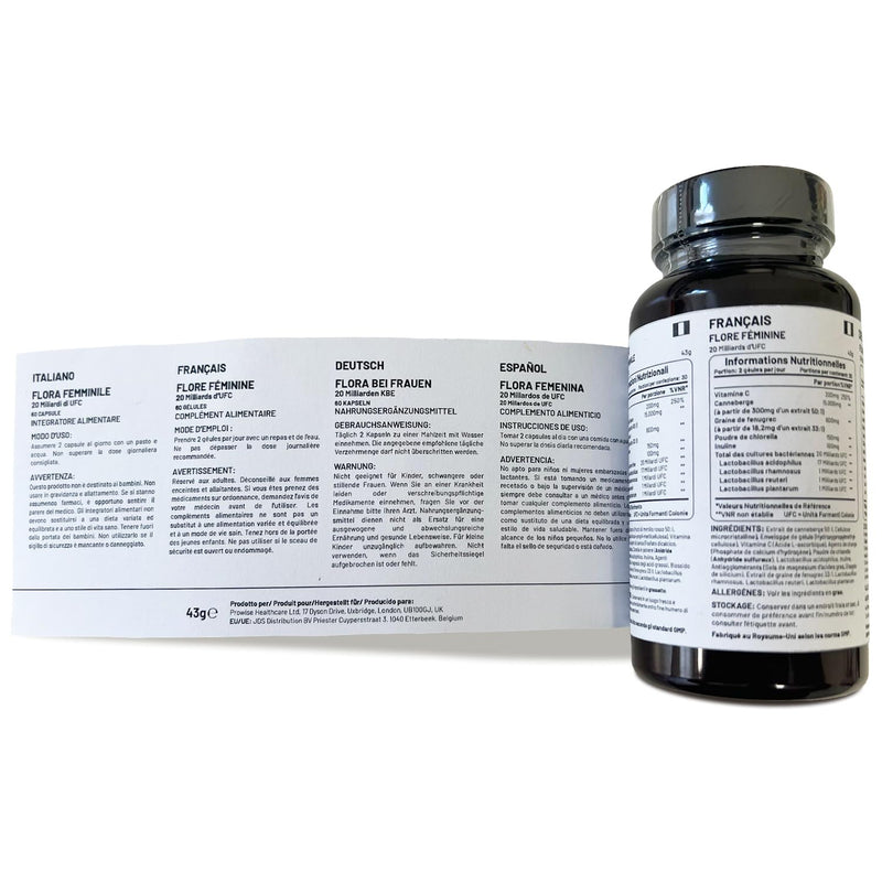 Advanced Probiotics for Women | Prowise Women’s Flora | Pre & Probiotics for Women’s Intimate & Gut Health | 20 Billion CFU | Added Cranberry, Vitamin C, Fenugreek, Chlorella & Inulin | 60 Capsules