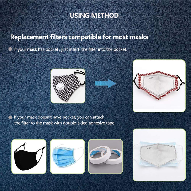 120PCS New Upgrade 3D PM2.5 Activated Carbon Filter Insert Adult Five layers 3D Cutting PM 2.5 Filter Dustproof Air Pollution Replaceable Paper Larger Protection Area 120